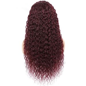 13X4 Lace Front Wig 99J Burgundy Color Yirubeauty Indian Virgin Hair Products Water Wave Free Part 12-32inch 150% 130% 180% Density