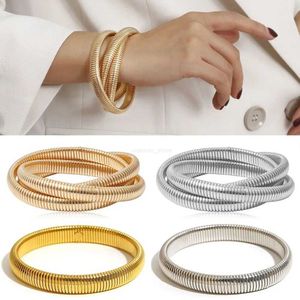 Beaded Stainless Steel Elastic Bracelet Durable Simple Design Hip Hop Vintage Bangle Waterproof Punk Style Spiral Bracelet Women GirlsL231221