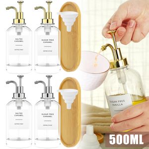 Olive Oil Dispenser Bottle 500ML and Vinegar with Bamboo Tray Coffee Syrup Glass Gravy Boats Kitchen Tools 231221