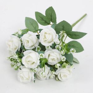 Decorative Flowers 10 Heads Artificial Silk Rose Small Bouquet Eucalyptus For Wedding Scene Home Furnishings Bunch Decor