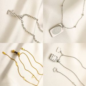 High Quality Pendant Necklace Chain Brand CLetter Pendants Fashion Women Gold Silver Stainless Steel Crystal Necklaces Choker Wedding Jewelry Gifts Accessories