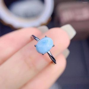 Cluster Rings Simple 925 Silver Ring Real Larimar Engagement For Women Fine Jewelry 6x8mm Natural Anniversay Birthday Gift