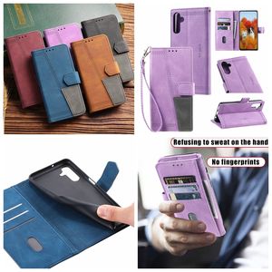 Гибридные кожаные чехлы-кошельки для Samsung S24 Ultra S24 Plus Galaxy A35 A55 Xiaomi 14 Pro 13 Ultra ID Slot Holder Hit Luxury Contrast Color Flip Cover PU Book Pouch Strap