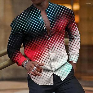 Camisas casuais masculinas moda camisa de luxo único breasted polka dot impresso manga comprida cardigan havaiano