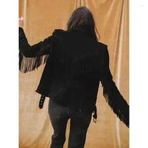 Men's Jackets Women Black Pure Soft Suede Leather Fringe Jacket Western Style Fashion Trend