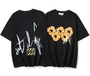 Offset tårar kapok fullt tryck skum tryck hip-hop lös kortärmad denim t-shirt för män tees