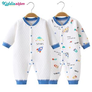 2st Baby Boy Romper Pyjamas Born Girl Jumpsuit långa ärmar Onesies Pure Cotton Nightgown Winter Spädbarn Varma småbarnskläder 231220