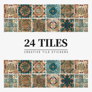 24pcsSet Distressed Vintage Tiles Sticker Kitchen Backsplash Wardrobe Bathroom Waterproof Peel Stick Bright Film Wall Decals 231220