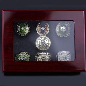 Três anéis de pedra 7 peças 1961 1962 1965 1966 1967 1996 2010 Packer Championship Ring com exibição de colecionador Case202d