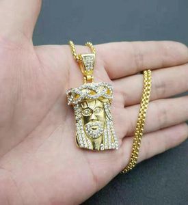 Hip Hop Bling Cor Dourada Aço Inoxidável JESUS PEÇA Pingentes Colar Para Homens Rapper Jóias Gota Pingente Colares8108322