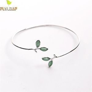 Flyleaf 100% 925 Sterling Silver Opal Leaves Buds Open Bracelets & Bangles For Women Fashion Creative Lady Jewelry 200925223c