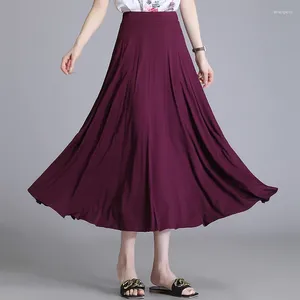 Юбки Винно-красная юбка с высокой талией, женская шифоновая юбка трапециевидного силуэта со складками, висящая с эластичной резинкой на талии, стиль средней длины