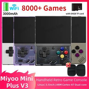 プレーヤーポータブルゲームプレーヤーMiyoo Mini Plus V3レトロハンドヘルドゲームコンソール3.5インチIPS HDスクリーン3000MAH WIFI 8000GAMES Linux System POR