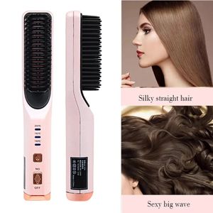 USB Rechargeable 2 in 1 Hair Comb Straight Curling Curler Iron Temperature Control Electric Brush Hairstyle 231221