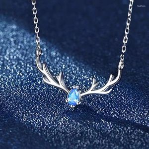 Pendant Necklaces Cute Small Deer Pendants Necklace Blue Crystal White Zircon Water Drop For Women Silver Color Chain Christmas Jewelry