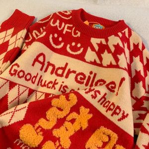 Women's Sweaters Harajuku Cute Christmas Atmosphere Red Vintage Oversized Sweater For Women 2023 Winter Aesthetic Trend Y2k Baggy Couple