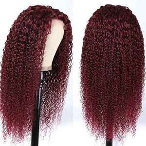 Peruvian Virgin Human Hair 99J Kinky Curly 13*4 Lace Front Wig Yiubeauty 130% 150% 180% Density Burgundy Free Part