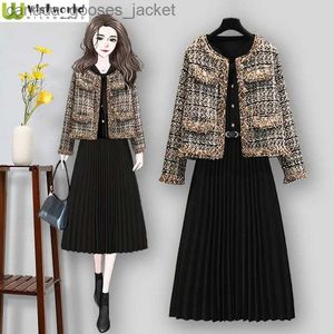 Zweiteiliger Kleid Herbst- und Wintermode -Set Frauen 2023 neue koreanische Ausgabe kleiner Duftmantel Schlanker Kleid elegante Frauen zwei Stück L231221