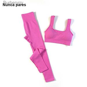 Set attivi Set da palestra senza cuciture Set da yoga a costine Set da fitness Abbigliamento sportivo Tuta da donna Reggiseni sportivi Leggings a vita alta Tuta sportivaL231221