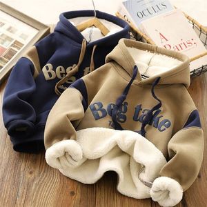 Padded Thick Sweatshirt Coat Winter Big Kids Clothes Warm Hoodie Baby Boys Girls Letter Print Hooded Pullover Casual Tops 412Y 231220