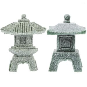 Garden Decorations 2 Pcs Models Japanese Tower Light Decoration Pagoda Statue Small Square Hole Mini For