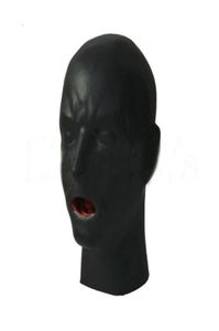 Novo design 3D látex máscara humana capuzes olhos fechados capuz fetiche com boca vermelha bainha língua nariz tubo espessura 10mm8850991