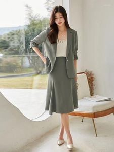 Tvådelklänning Spring Summer Office Ladies Suit Jacket Hög midja Trumpetkjol Matchande Set Outfit Solid Color Elegant Women Fashion Suits