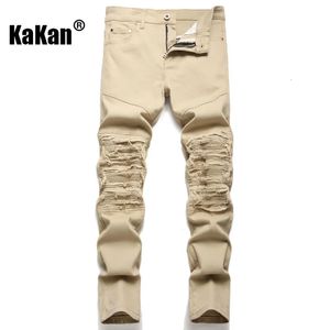 Kakan Slim Straight Tube Jeans strappati locomotiva kaki pieghettati europei e americani K011 6610 231220