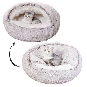 Plysch rund katt säng husdjur madrass varm mjuk bekväm korg katthund 2 i 1 sovsäck bo för små hundar medelstora hundar 231221