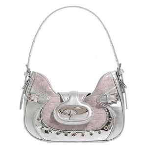 MBTI Y2k Womens Shoulder Bag Gothic Silver Patchwork Harajuku Fashion Handbag Niche Designer Casual Cool Female Motorcycle 231220