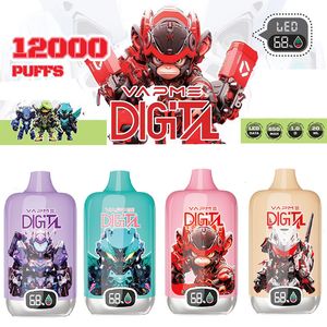 Vapme dijital 12000 puflar tek kullanımlık kalem suyu büyük vape kalem 12k puf akıllı ekran ekran 20ml önceden doldurulmuş 850mAh şarj edilebilir pil örgü bobin