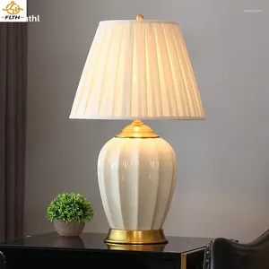 Lâmpadas de mesa estilo americano luz moderna simples cobre cerâmica lâmpada decoração casa quarto sala de estar cabeceira led