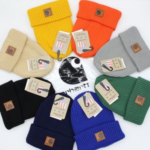 Striped Leather Label Work Sweater Hat Men's and Women's Fashion Brand Knitted Hat Autumn and Winter Warm Ski Hat Sleeve Hat