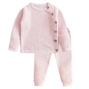 Autumn Winter Baby Girls Meninas de cor sólida Cloths Roupess Suit Ins Infant Sweater Pijama Conjunto 231221