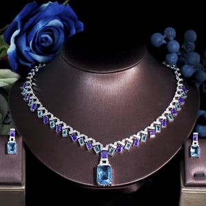 ThreeGraces Luxury Blue Purple Cubic Zirconia Stone Silver Color Big Square Drop Wedding Bridal Dress Jewelry Set for Women T671 231221