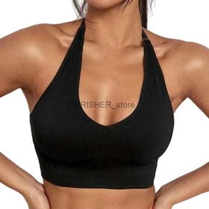 Outfit da yoga reggiseno sportivo sexy per donne solide Halter senza backless top spust up bralette mujer top corti solidi giubbotti di lingerie yoga bral231221