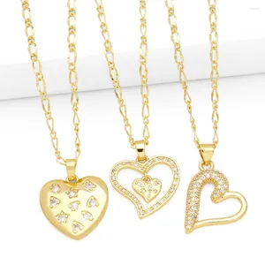 Pendant Necklaces Romantic Zircon Heart For Women Copper Gold Plated Short Chain Crystal CZ Jewelry Party Gifts Nkev01