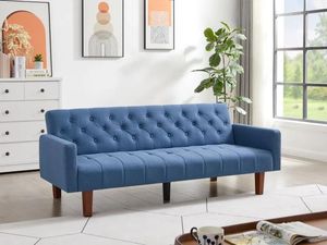 Furniture Factory Tufted Back Sofa MidCentury Convertible Sofa Bed for Living Room,Blue