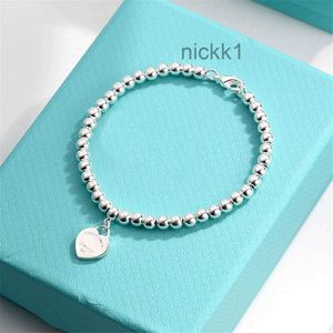 Bracciale rigido t Precisione Argento puro Faccia liscia Amore Cuore pesca Perline rotonde Bracciale per migliore amico Oro rosa da donna Moda semplice SALTA