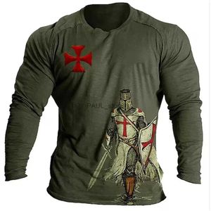Męskie koszulki Knight Templar Vintage Vintage Autumn męski koszulka O Neck Casualna koszulka z długimi rękawami ponadgrzeznani trend mody Mężczyzny Ubranie 2404