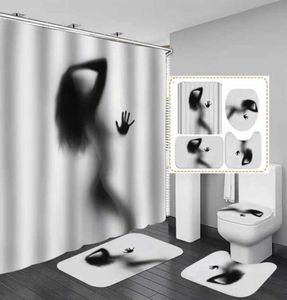 Nude Women Shadow Shower Curtain With Hook Sexy Girl Bathroom Set Nonslip Carpet Toilet Cover Pad Bath Mat for Home Decor 2106092690380