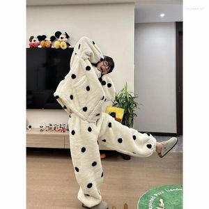 Women's Two Piece Pants Homewear Suit Women Polka-dot Coral Velvet Winter Sweet Plus Thickening Can Be Worn Outside Long-sleeved Trousers