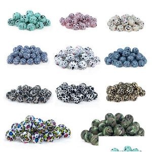 Andra 12mm 15mm runda sile pärlor matklass terrazzo leopard tryck tänder baby tuggbar teether diy sjuksköterska smycken lösa dhgarden dhykj