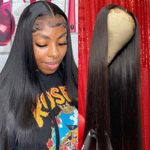 6X6 Lace Closure Wig Brazilian 100% Human Hair 150% 180% 210% Density Silky Straight 12-40inch Lace Wigs Natural Color