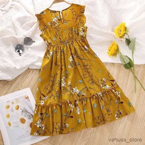 Vestidos de menina, menina, menina com vestido de colete sem mangas da menina da garota elegante e elegante estampa floral vestido de retalhos de roupas infantis