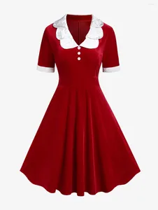 Casual klänningar vintage sammet kontrast trim klänning med bucklad bälte femme höst vinter randig semi formell julfest vestido