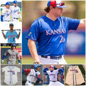 Colégio Kansas Jayhawks Jersey de beisebol personalizou qualquer nome qualquer número todos costurados Colton Wemhoff John Nett Kodey Shojinaga Mitchell Birdsall Luke Leto