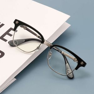 Designer Ch Cross Óculos Quadro Cromos Marca Óculos de Sol de Alta Qualidade Novo Clássico Retro Metade para Homens Grande Rosto Puro Titânio Sobrancelha Coração Armações de Óculos L7aa