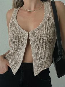 Kobiety Chronstyle Y2K Kobiety Knitte swetry kamizelki kamizelki swobodne retro rękawowe guziki V-Neck w górę Tank Summer jesienne szyk 2024 klub