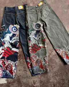Y2K workowate dżinsy haft hafdery graficzne wysokiej jakości vintage dżinsy streetwearu kobiety gotyckie mody luźne dżinsy 231220